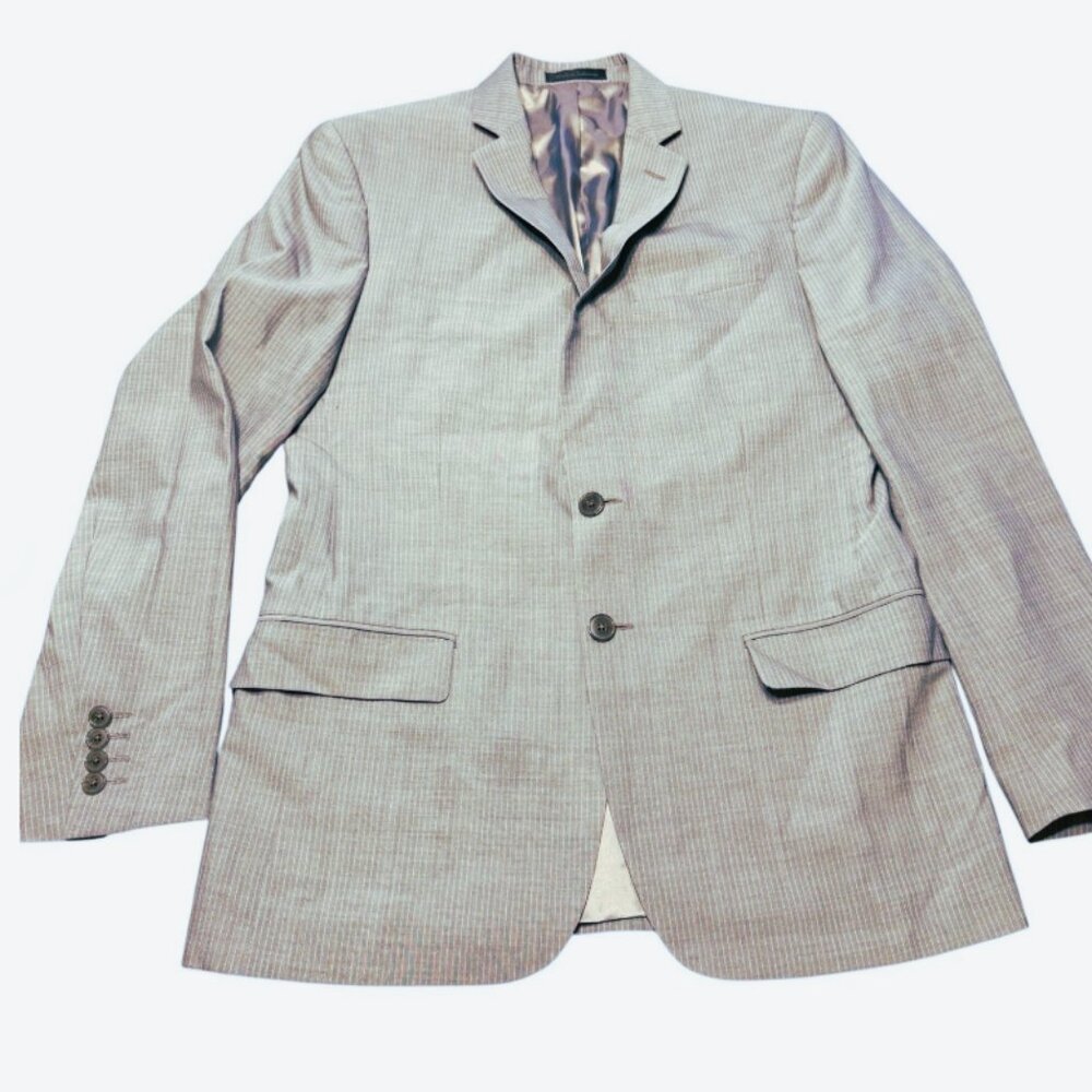 Calvin Klein Slim Fit Light Gray Pinstripe Wool Suit Jacket 46R